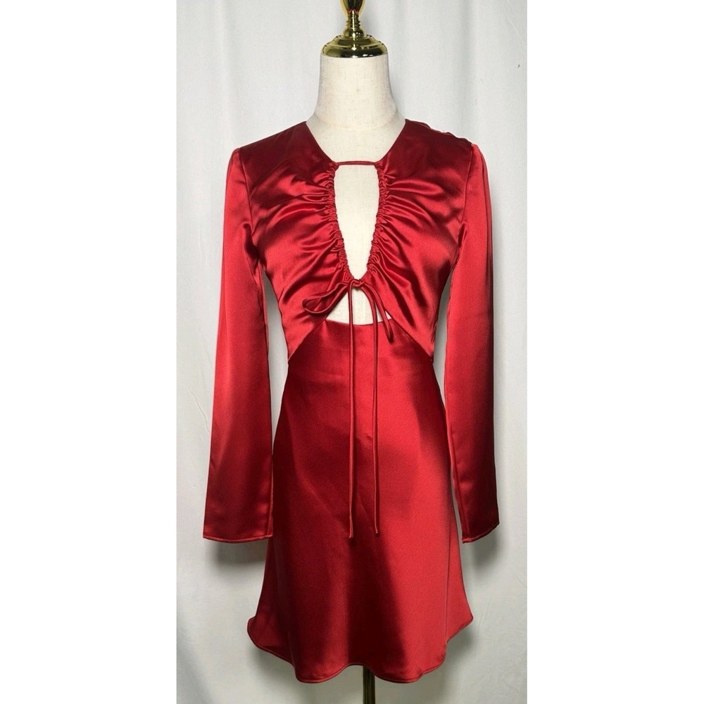 Gianni Bini Red Satin Ruched Tie Front Long Midi Dress Women's Size 10 Party